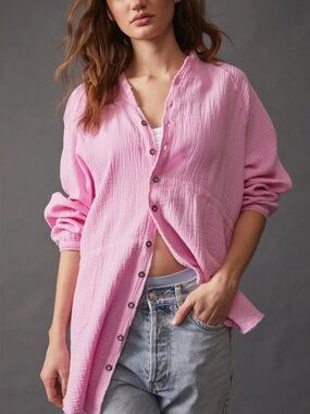 Free People We The Free Summer Daydream button-down shirt in pink